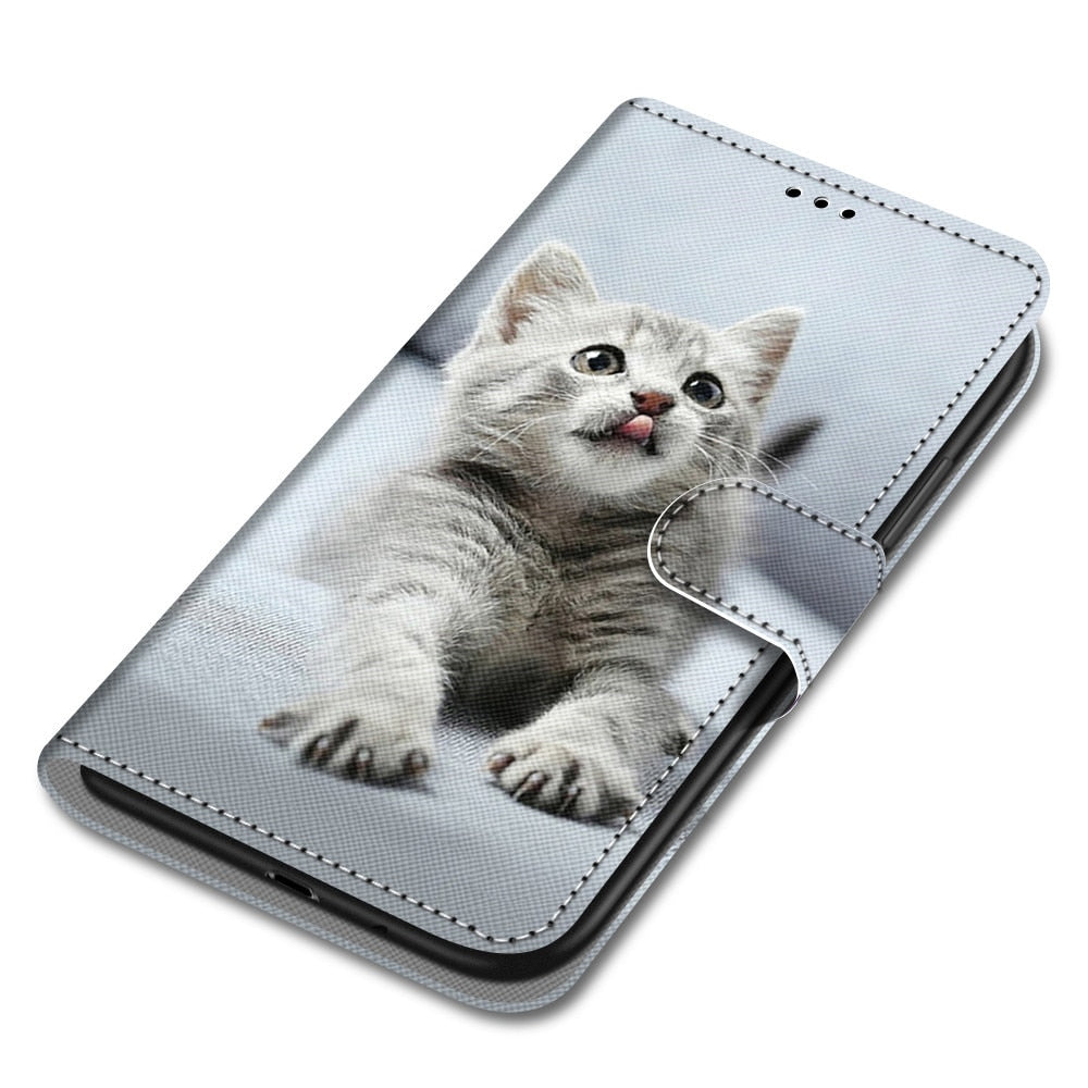 Anymob Samsung Gray Kitten Cute Animal Painted Leather Phone Case Flip Wallet Phone Bag Cover-Mobile Phone Cases-PEROZ Accessories
