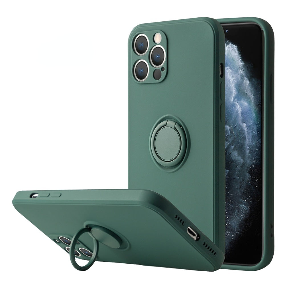 Anymob iPhone Case Army Green Soft Liquid Silicon Ring Holder Shockproof Candy Back Cover-Mobile Phone Cases-PEROZ Accessories