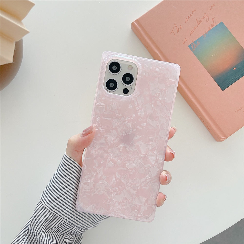 Anymob iPhone Case Pink Square Dream Shell Pattern Soft Silicone Cover-Mobile Phone Cases-PEROZ Accessories