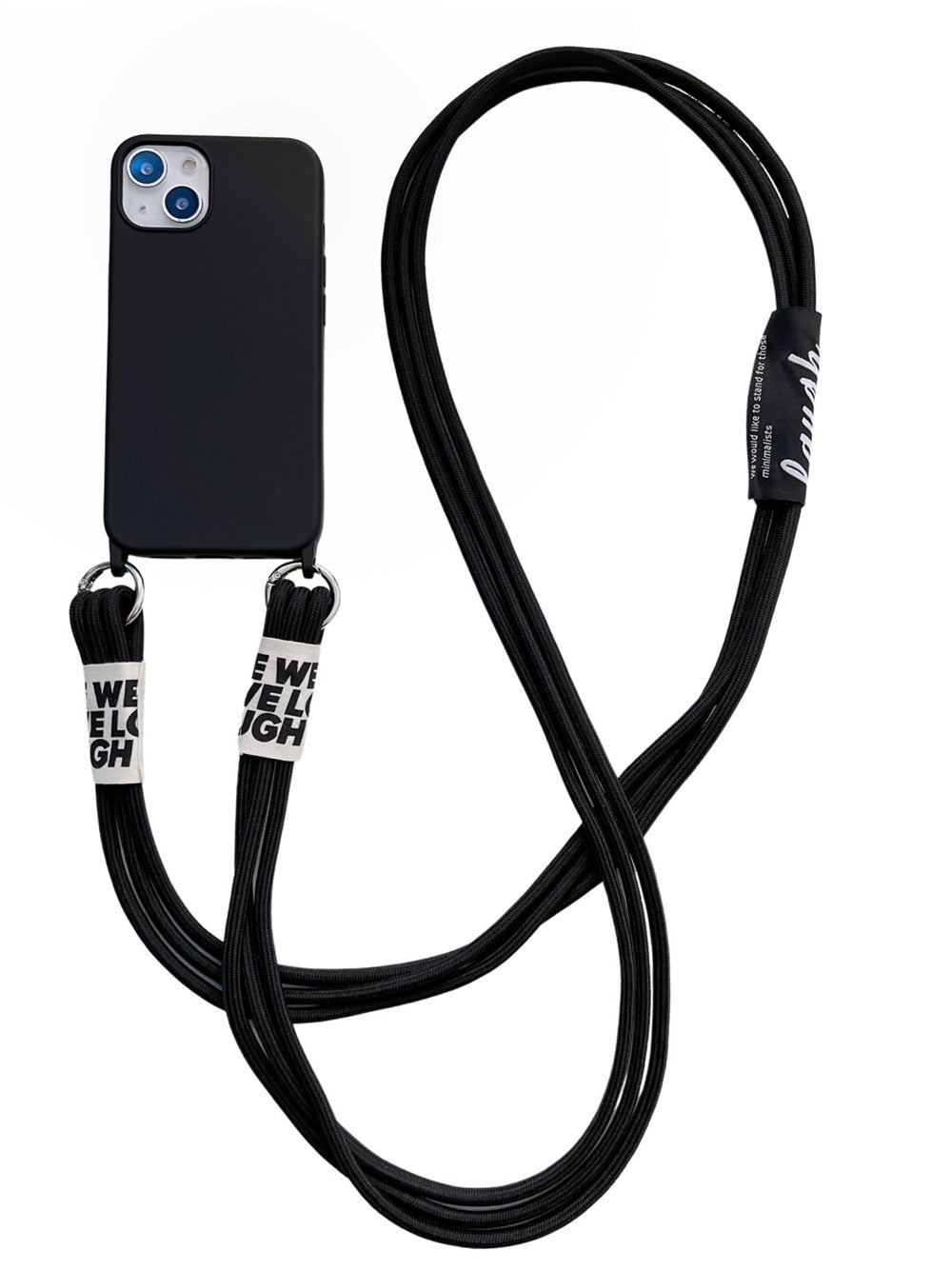 Anymob iPhone Black Crossbody Lanyard Neck Strap Cord Case Matte Soft Silicone Cover-Mobile Phone Cases-PEROZ Accessories