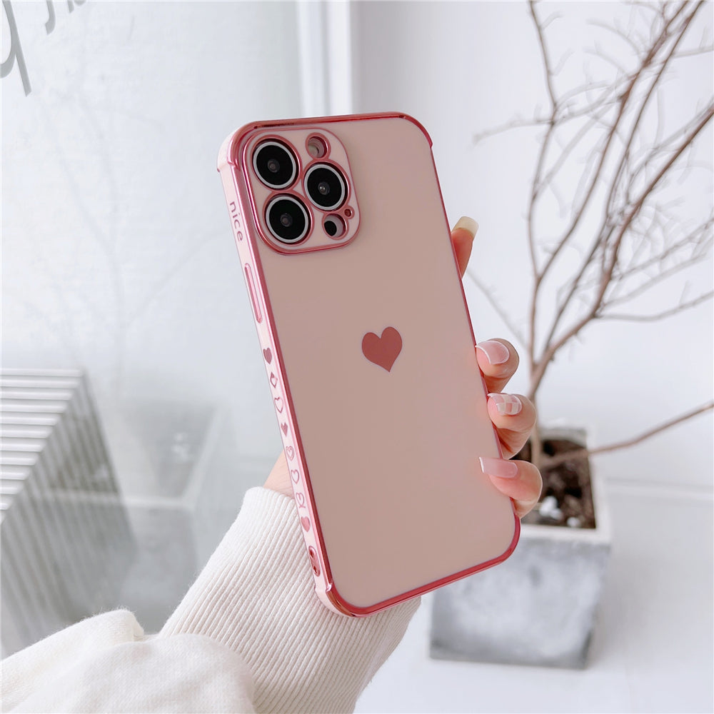 Anymob iPhone Case Pink Plating Love Heart Pattern Soft Silicon Phone Cover-Mobile Phone Cases-PEROZ Accessories