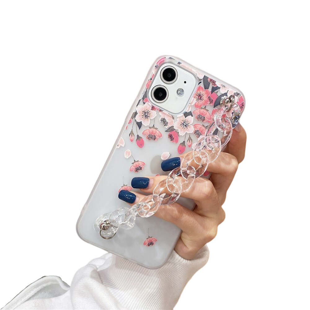 Anymob iPhone Case Transparent Baby Pink Flower Wrist Chain Bracelet Silicone Flower Phone Cover-Mobile Phone Cases-PEROZ Accessories