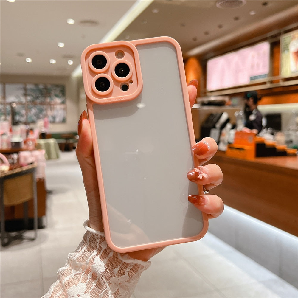 Anymob iPhone Case Light Orange Camera Protection Shockproof Transparent Solid Color Frame Soft Cover Bumper-Mobile Phone Cases-PEROZ Accessories