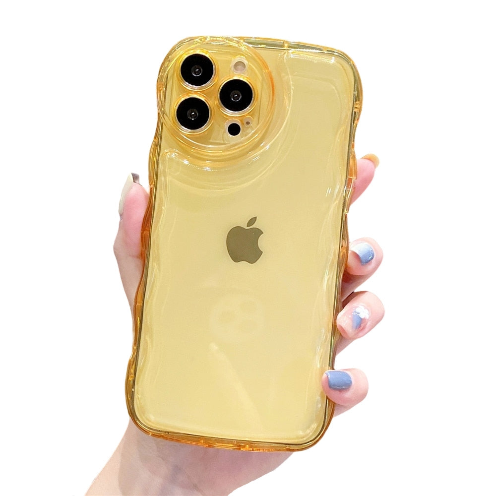 Anymob iPhone Honey Yellow Transparent Fluorescent Curly Wave Case Shockproof Silicone Cover-Mobile Phone Cases-PEROZ Accessories