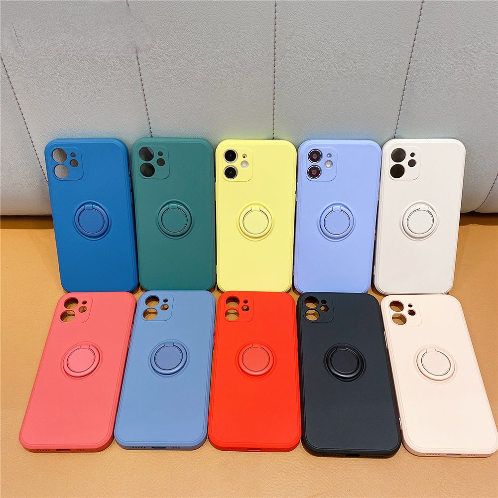 Anymob iPhone Case Yellow Soft Liquid Silicon Ring Holder Shockproof Candy Back Cover-Mobile Phone Cases-PEROZ Accessories