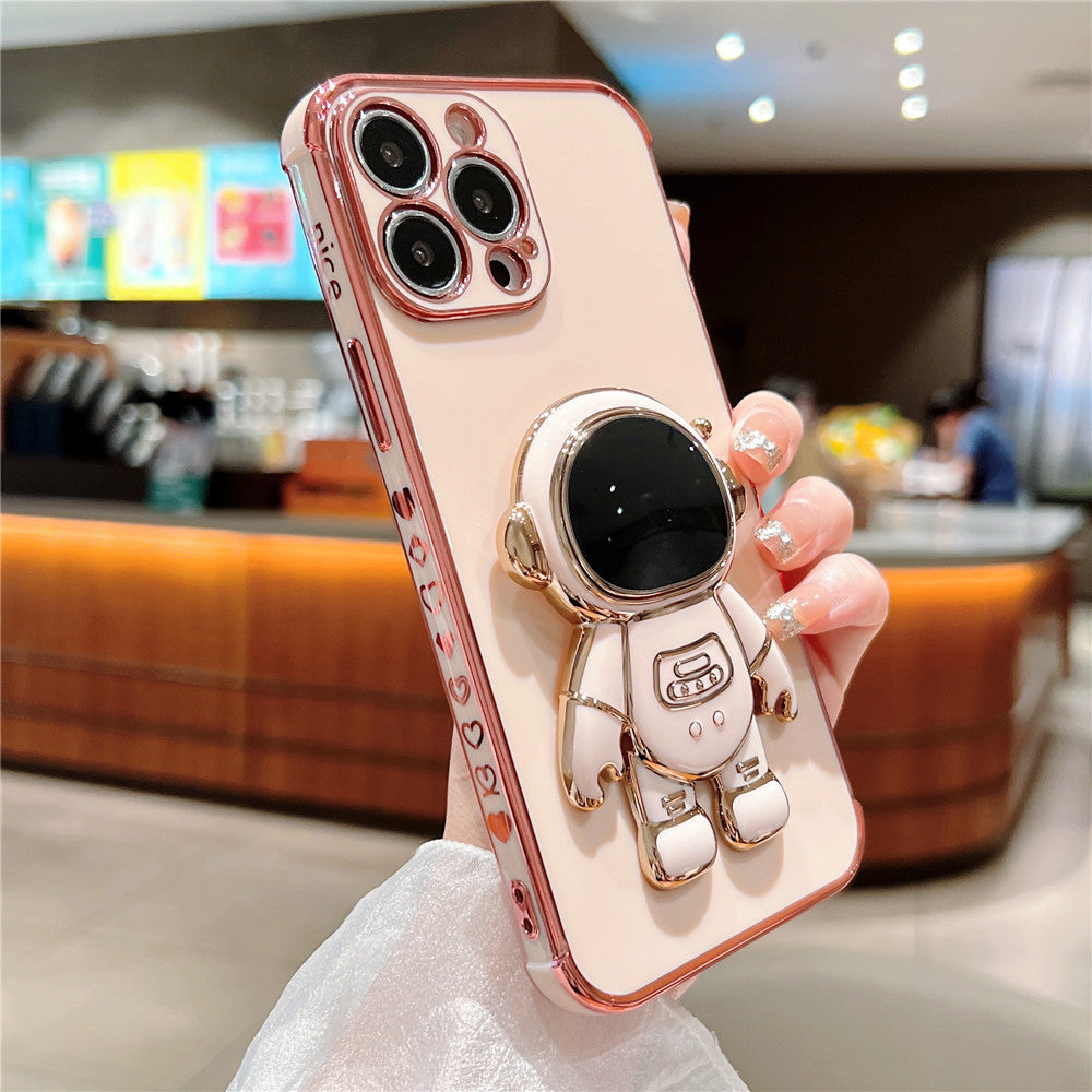 Anymob iPhone Case Glossy Pink Astronaut Folding Stand Mini Soft Phone Back Cover-Mobile Phone Cases-PEROZ Accessories