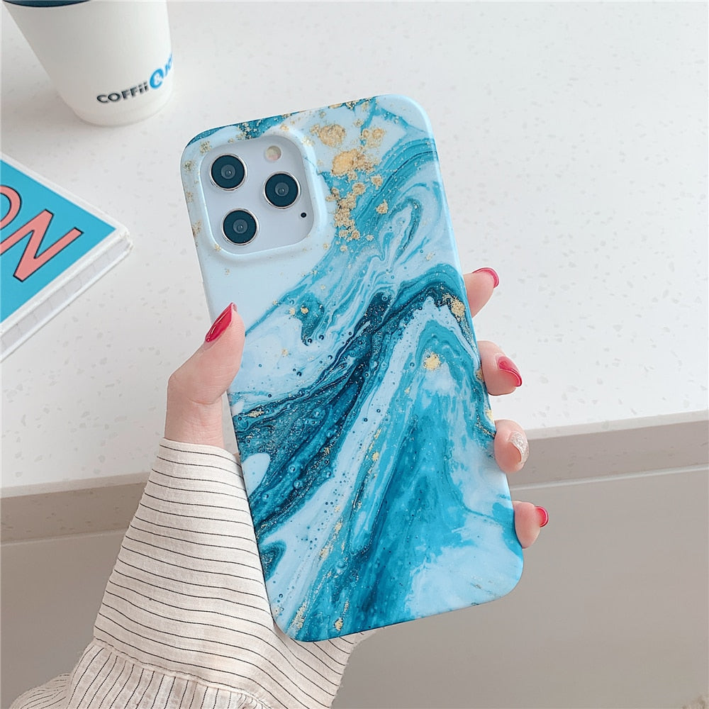 Anymob iPhone Case Sky Blue Gradual Color Matte Marble Soft Silicone Back Cover-Mobile Phone Cases-PEROZ Accessories