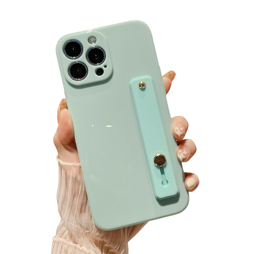 Anymob iPhone Case Light Green Solid Color Lens Protection Wrist Strap Stand Silicone Bumper Cover-Mobile Phone Cases-PEROZ Accessories