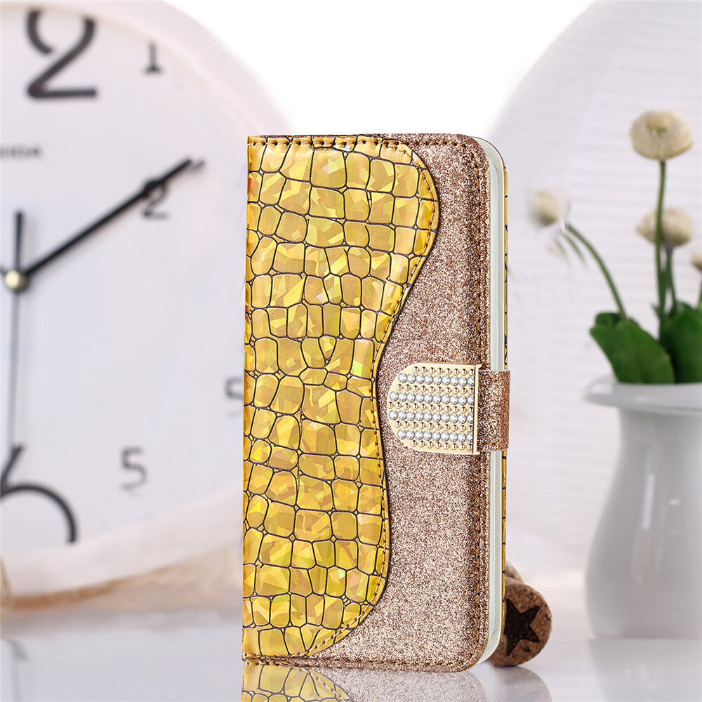 Anymob iPhone Case Yellow Laser Flash Powder Flip Magnetic Wallet Stand Function-Mobile Phone Cases-PEROZ Accessories