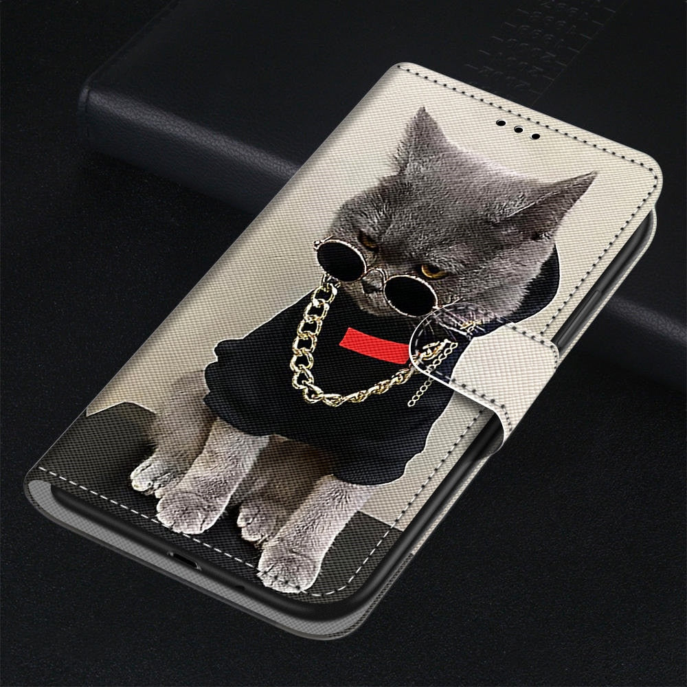 Anymob iPhone Case Rockstar Cat Flip Leather Wallet Animal Painting Phone Book Style Cover-Mobile Phone Cases-PEROZ Accessories