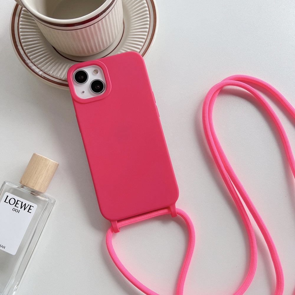 Anymob iPhone Case Pink Crossbody Necklace Strap Lanyard Cord Soft Silicone Cover-Mobile Phone Cases-PEROZ Accessories