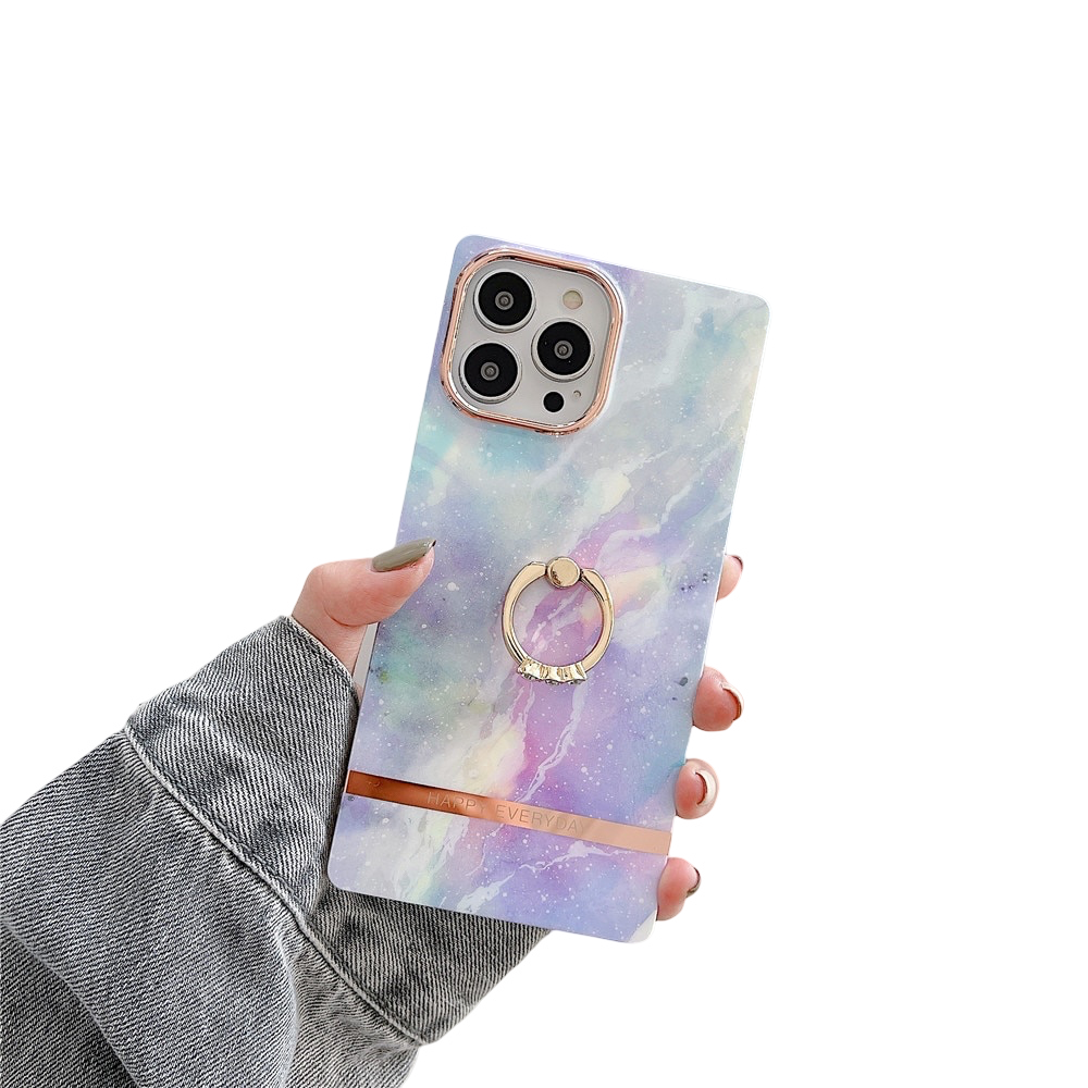 Anymob iPhone Case Purple Gradient Marble Painting Cute Shockproof Shell With Ring Holder Bracket-Mobile Phone Cases-PEROZ Accessories