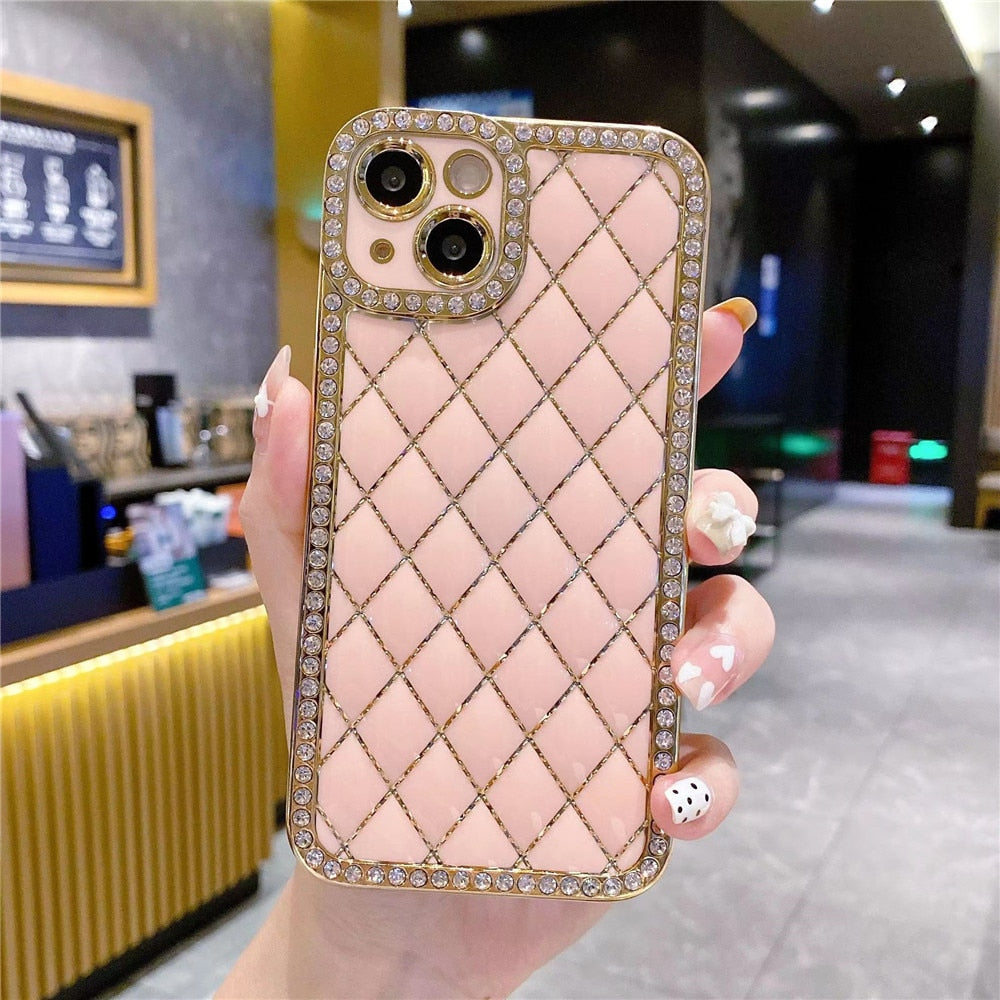 Anymob iPhone Case Light Pink Glitter Bling Diamond Geometry Lens Camera Protection Soft Silicone Cover-Mobile Phone Cases-PEROZ Accessories