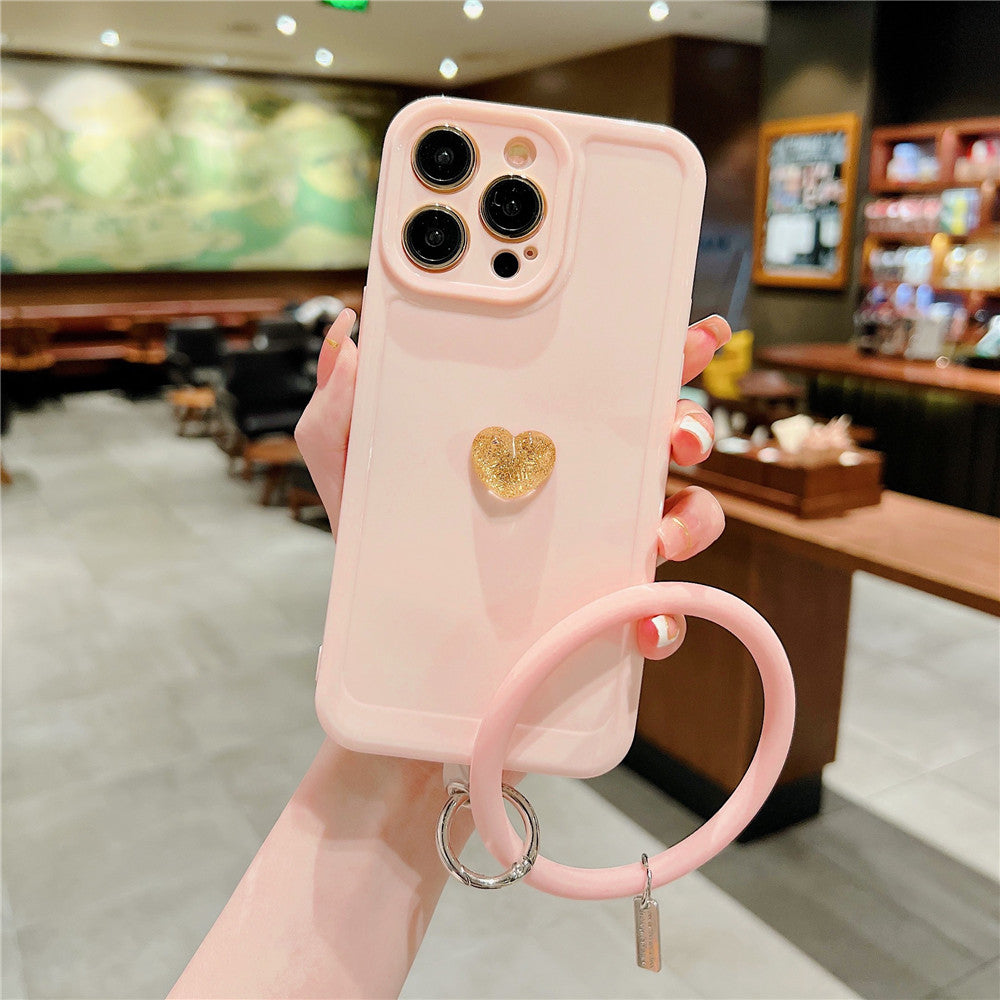 Anymob iPhone Case Pink Cute 3D Love Heart with Anti-lost Chain Bracelet Soft Protective Cover-Mobile Phone Cases-PEROZ Accessories
