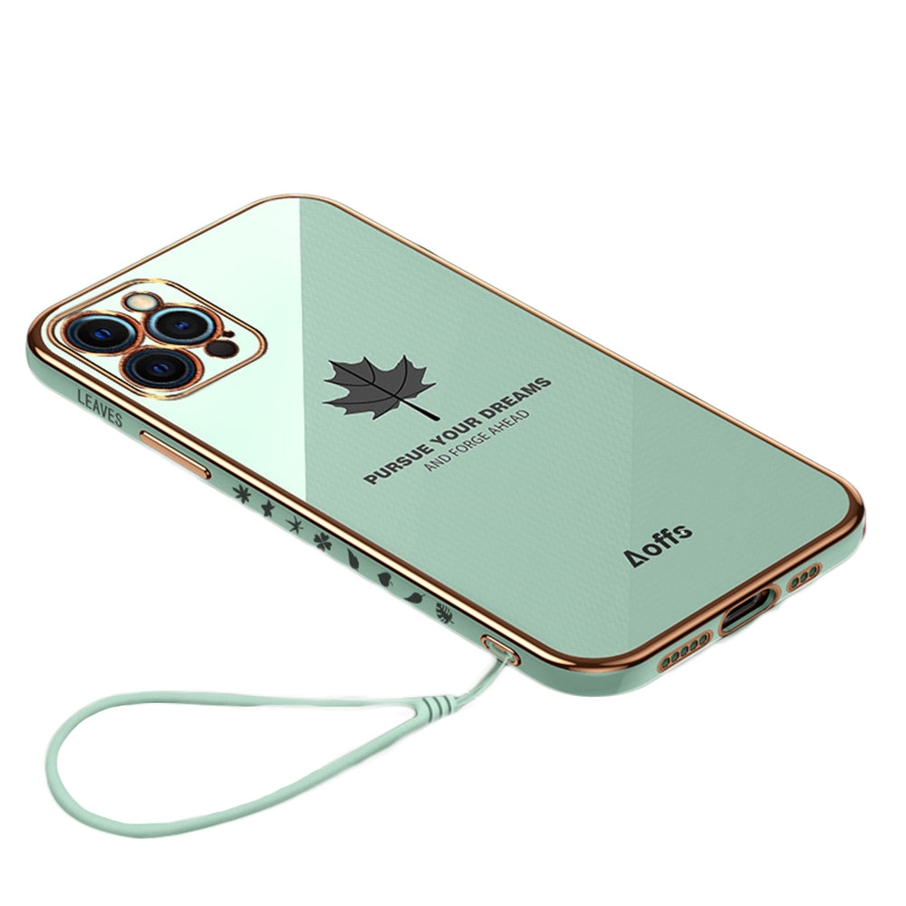 Anymob iPhone Case Mint Green Plating Maple Leaf Square Frame Soft Cover-Mobile Phone Cases-PEROZ Accessories