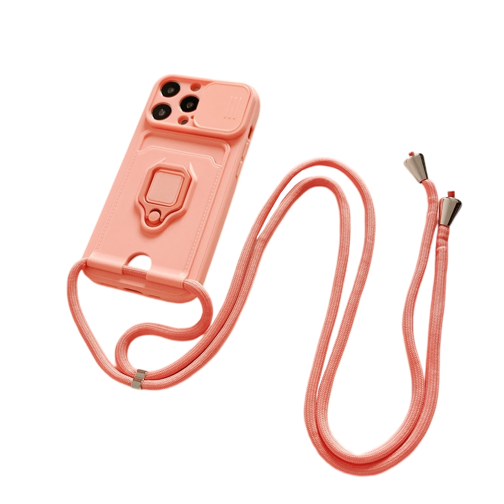 Anymob iPhone Pink Magnetic Card Holder Lanyard Cord Phone Case Lens Protection Back Cover-Mobile Phone Cases-PEROZ Accessories