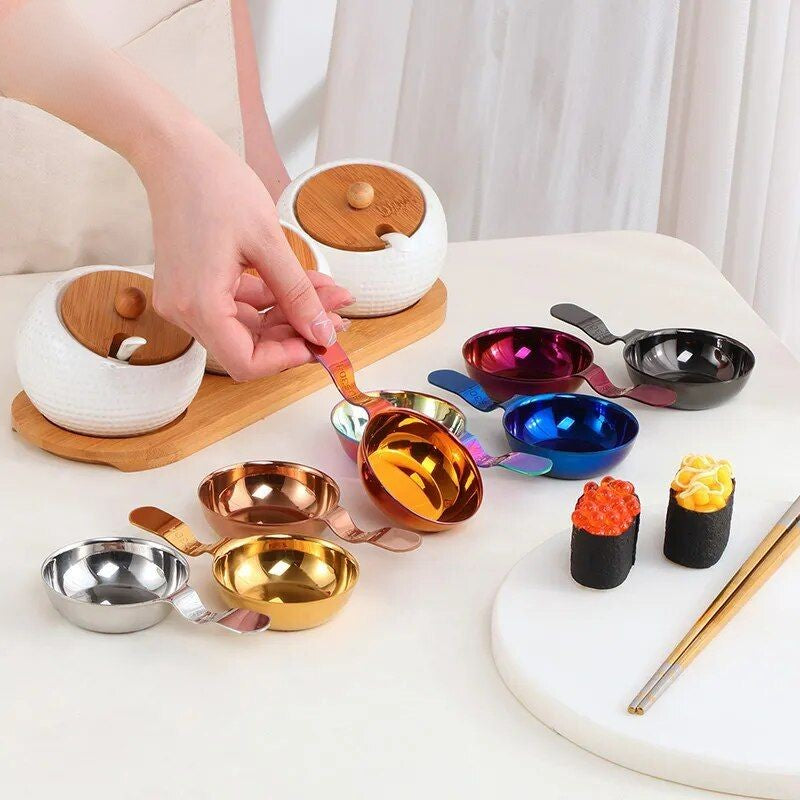 Anygleam Pink Rainbow 2Pcs Kichen Stainless Steel Sauce Dish Mini Tray Dipping Bowl-Kitchen & Dining-PEROZ Accessories