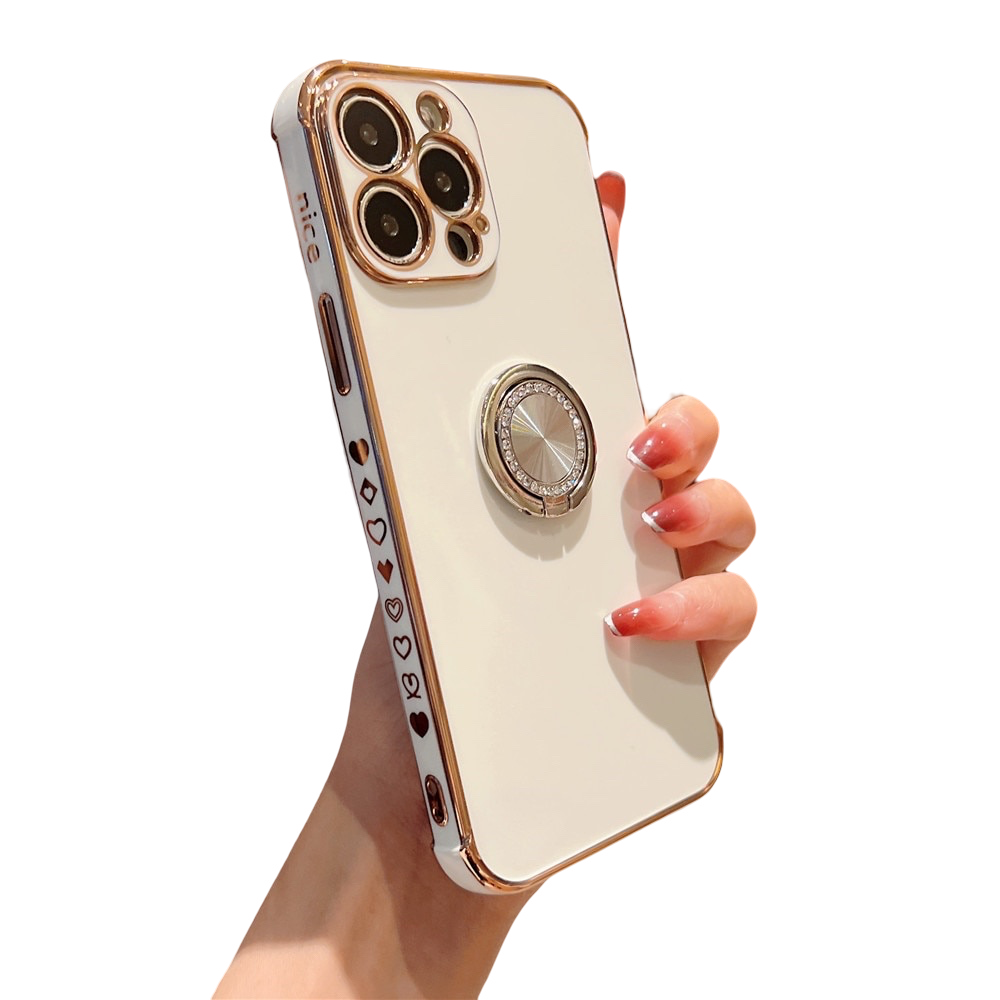 Anymob iPhone Case White Soft Electroplated Stand Ring Bumper Silicon Back Cover-Mobile Phone Cases-PEROZ Accessories