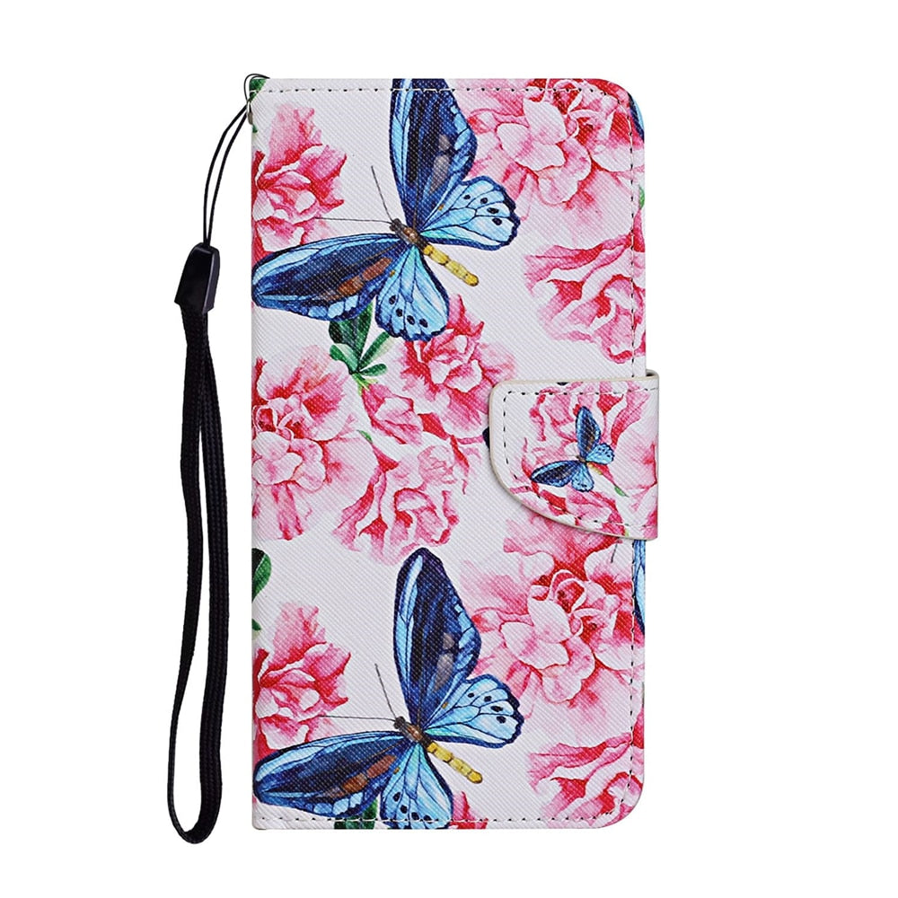 Anymob iPhone Case Pink with Butterfly Flip Leather Wallet Stand Cover Phone Bag Shell-Mobile Phone Cases-PEROZ Accessories