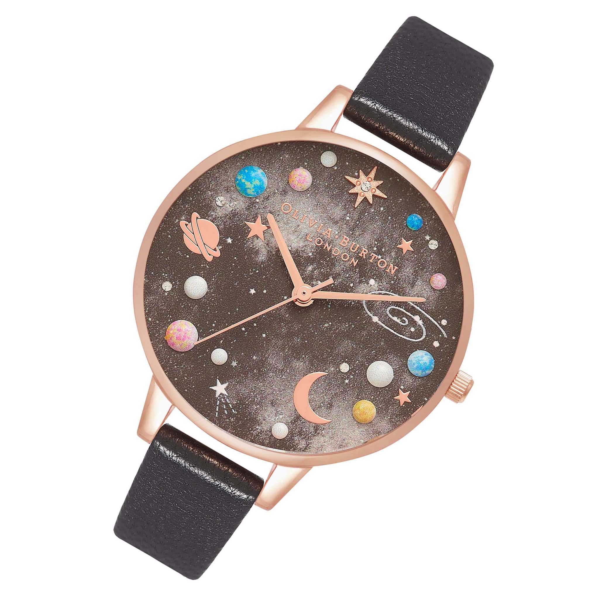 Olivia Burton Black Leather Black & Stone Dial Ladies Watch - OB16GD83-Quartz Watches-PEROZ Accessories