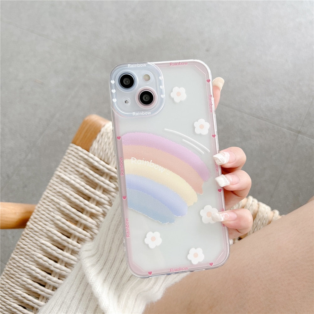 Anymob iPhone Case White Soft Transparent Rainbow Shockproof Bumper Silicone Cases Cover-Mobile Phone Cases-PEROZ Accessories
