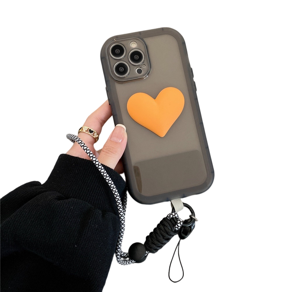 Anymob iPhone Case Orange Style 3D Love Heart Lanyard Shockproof Soft TPU Rope Cover-Mobile Phone Cases-PEROZ Accessories