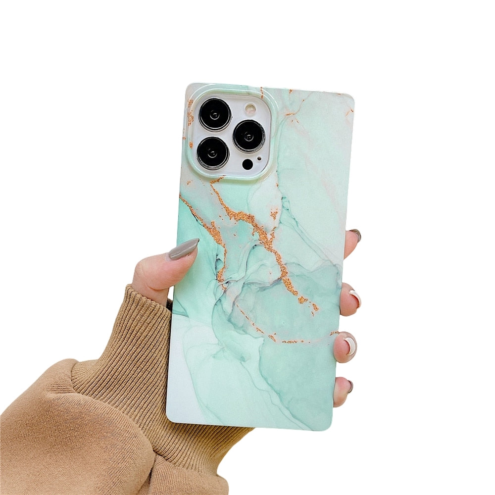 Anymob iPhone Mint Green Soft Square Marble Silicone Phone Case Shockproof Back Cover-Mobile Phone Cases-PEROZ Accessories