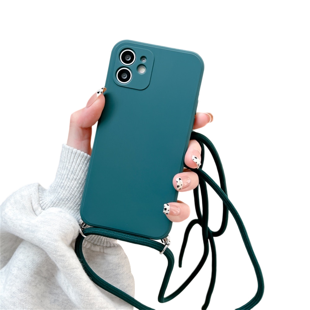 Anymob iPhone Case Dark Green Crossbody Necklace Strap Lanyard Soft Silicone Cover-Mobile Phone Cases-PEROZ Accessories