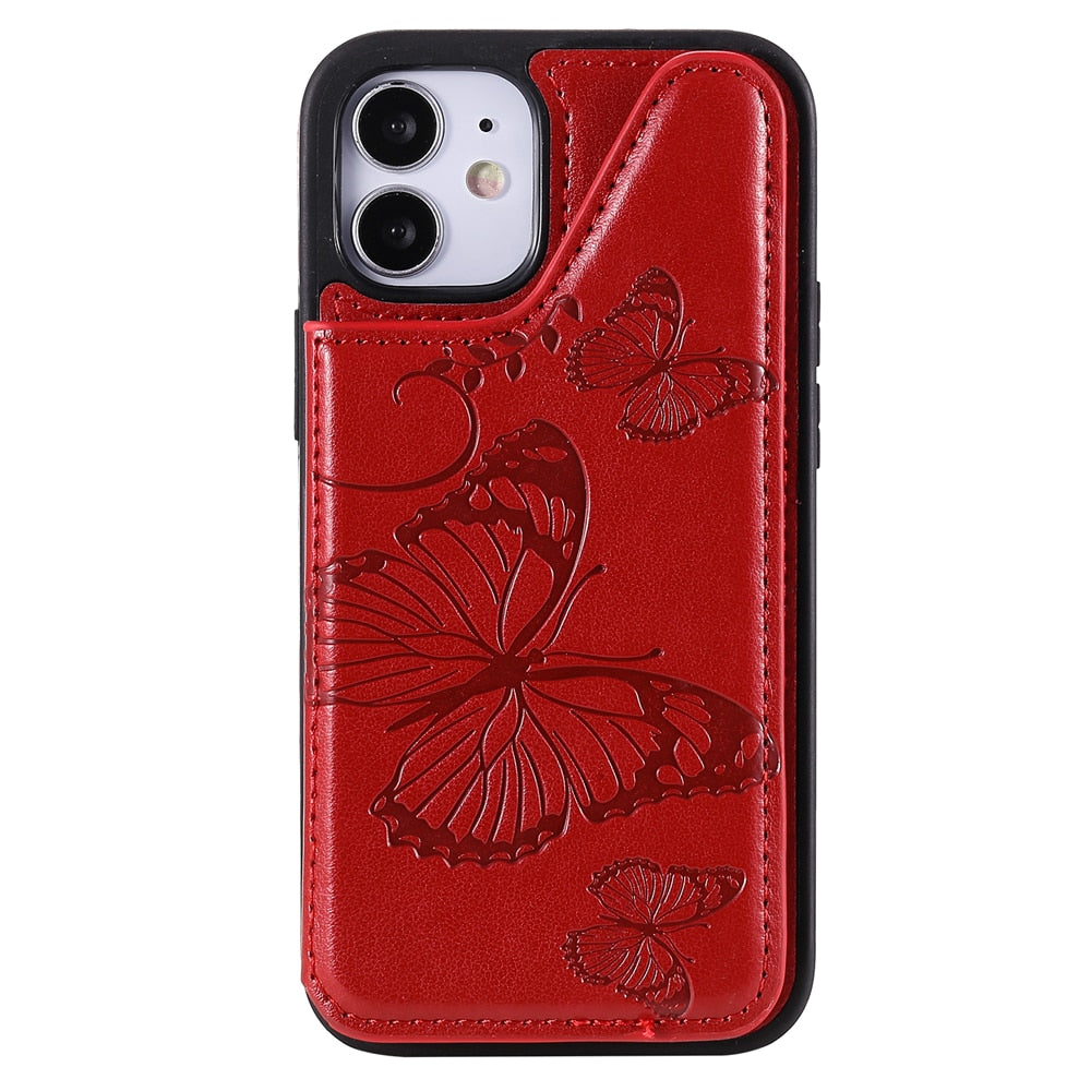 Anymob iPhone Red 3D Butterfly Flip Leather Case Mini Wallet Book Cover-Mobile Phone Cases-PEROZ Accessories