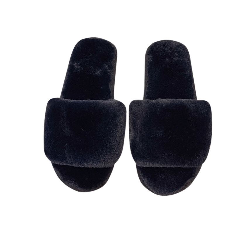 AnyStep Plush Slipper One Size 5-6 Basic Black Warm Winter Comfortable Home Fluffy Indoor Slip On-Slipper Chairs-PEROZ Accessories