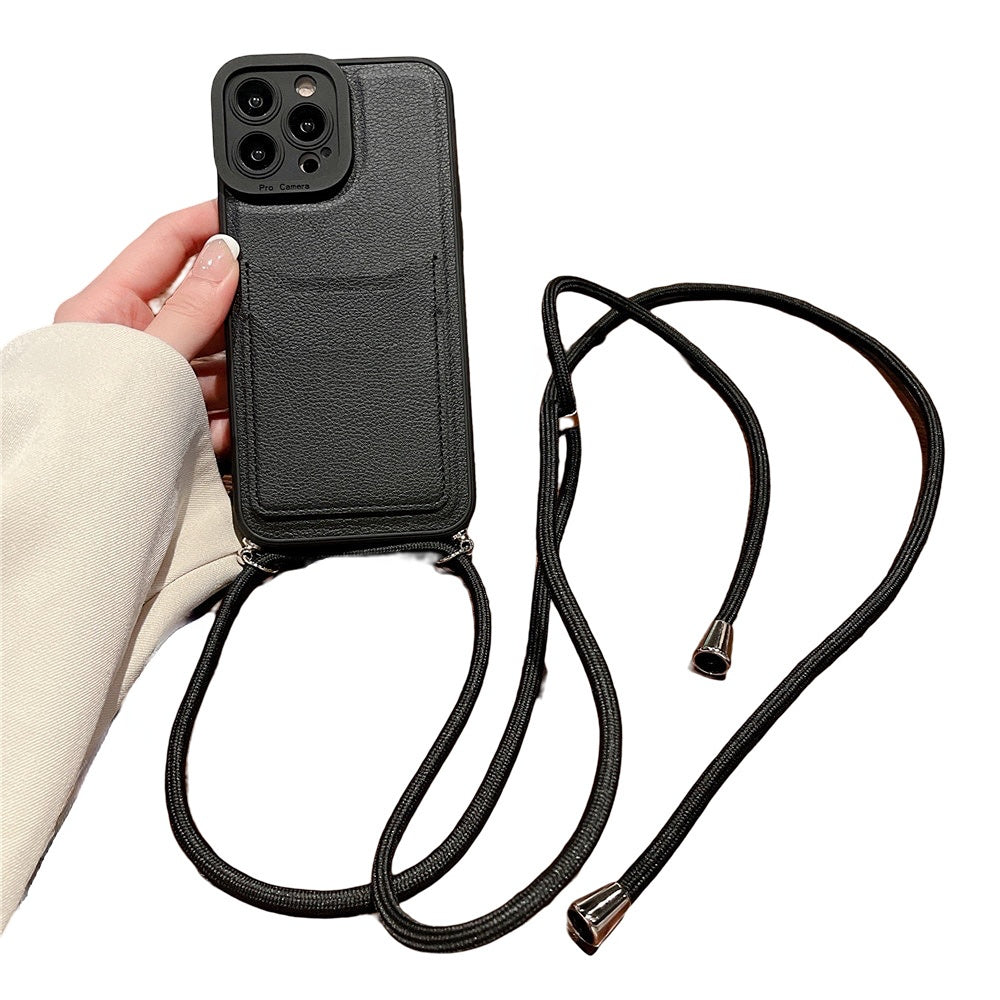Anymob iPhone Case Black Crossbody Necklace Strap Lanyard Cord Card Holder Silicone Cover-Mobile Phone Cases-PEROZ Accessories