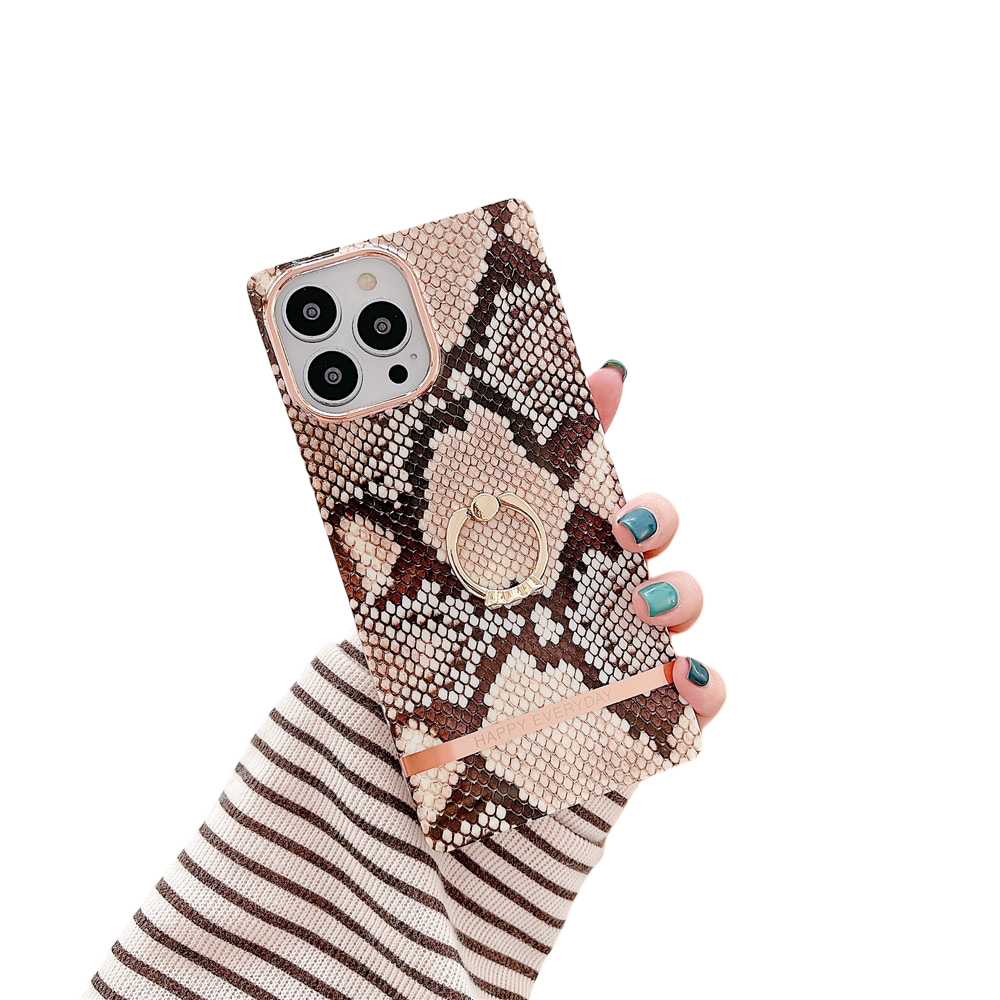 Anymob iPhone Case Brown Snake Skin Pattern Silicon Cover With Ring Holder-Mobile Phone Cases-PEROZ Accessories