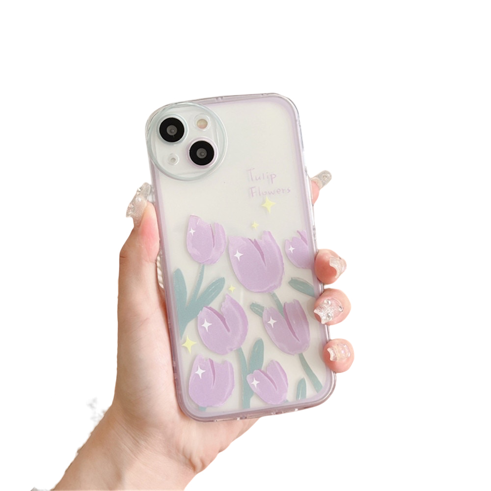 Anymob iPhone Case Purple Round Hole Camera Flowers Clear Soft Silicone Air Cushion Shockproof Cover-Mobile Phone Cases-PEROZ Accessories