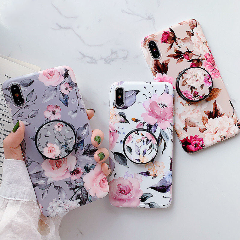 Anymob iPhone Green Leaf Ring Stand Case Back Cover Silicone Phone Cases-Mobile Phone Cases-PEROZ Accessories