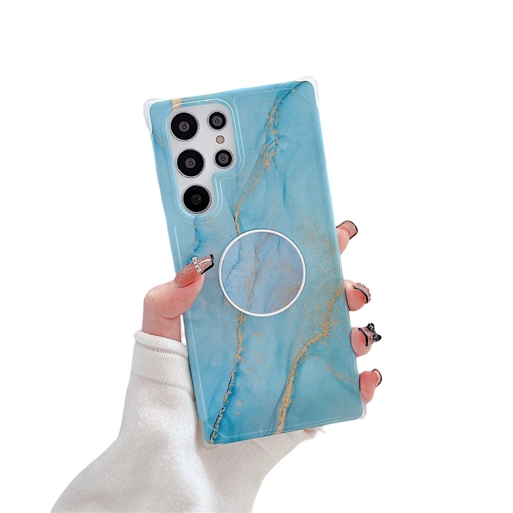 Anymob Samsung Phone Case Style Crack Granite Marble Fold Holder Soft Cover Baby Blue For S22 Ultra S21 Plus Note 20 S20 FE S10 A51 A71 A50-Mobile Phone Cases-PEROZ Accessories
