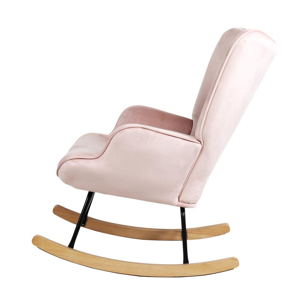Oikiture Rocking Chair Nursing Armchair Velvet Accent Chairs Upholstered Pink-Armchair-PEROZ Accessories
