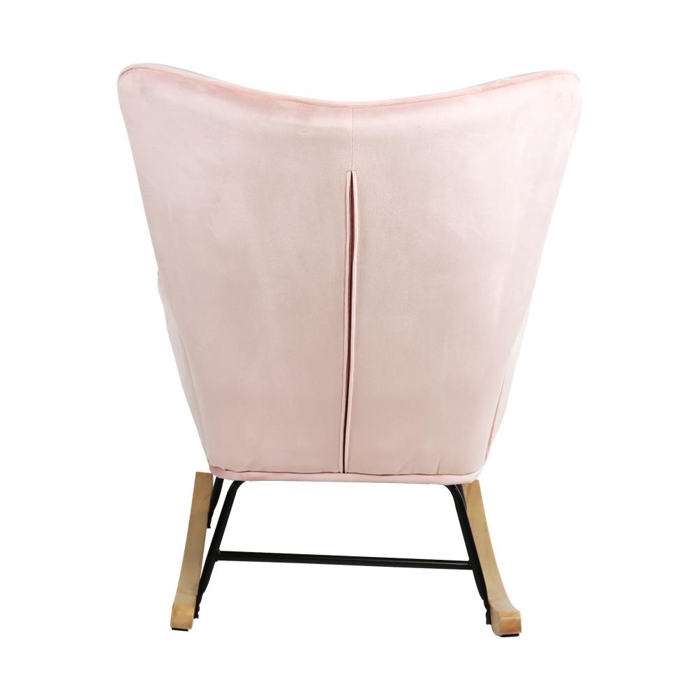 Oikiture Rocking Chair Nursing Armchair Velvet Accent Chairs Upholstered Pink-Armchair-PEROZ Accessories