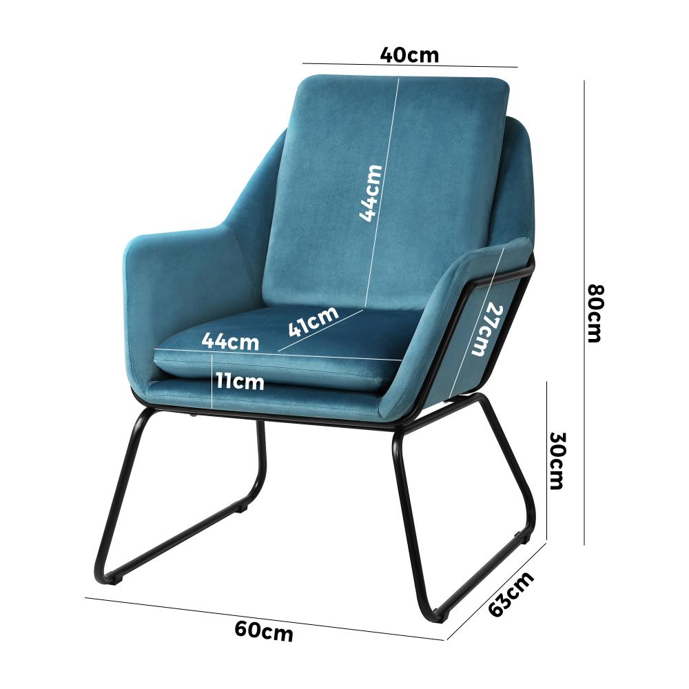 Oikiture Armchair Velvet Accent Chairs Tub Chair Sofa Lounge Upholstered Blue-Armchair-PEROZ Accessories