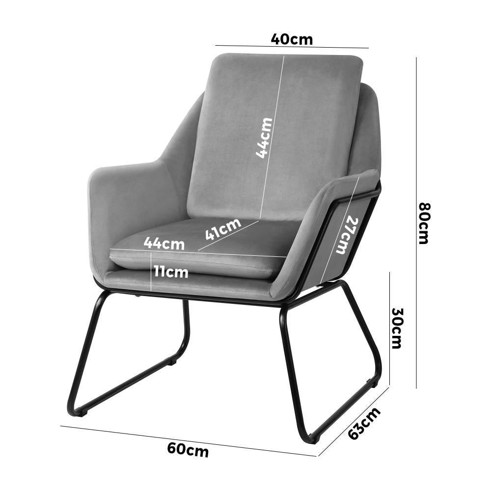 Oikiture Armchair Velvet Accent Chairs Tub Chair Sofa Lounge Upholstered Grey-Armchair-PEROZ Accessories