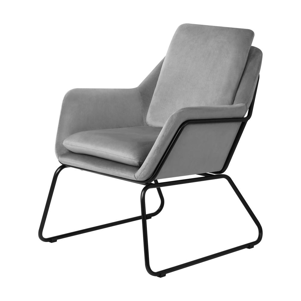 Oikiture Armchair Velvet Accent Chairs Tub Chair Sofa Lounge Upholstered Grey-Armchair-PEROZ Accessories