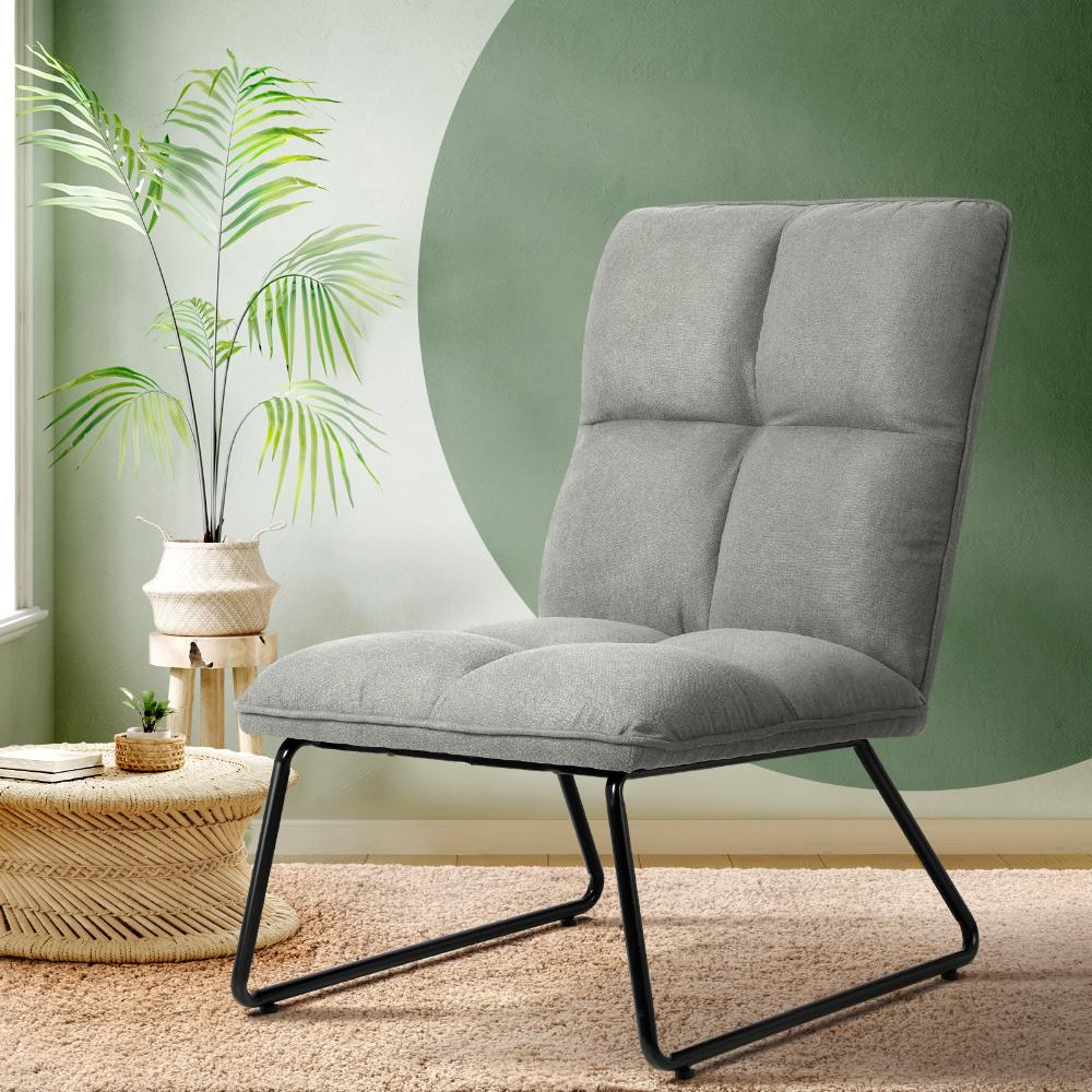 Oikiture Armchair Lounge Chair Accent Chairs Linen Fabric Upholstered Light Grey-Armchair-PEROZ Accessories