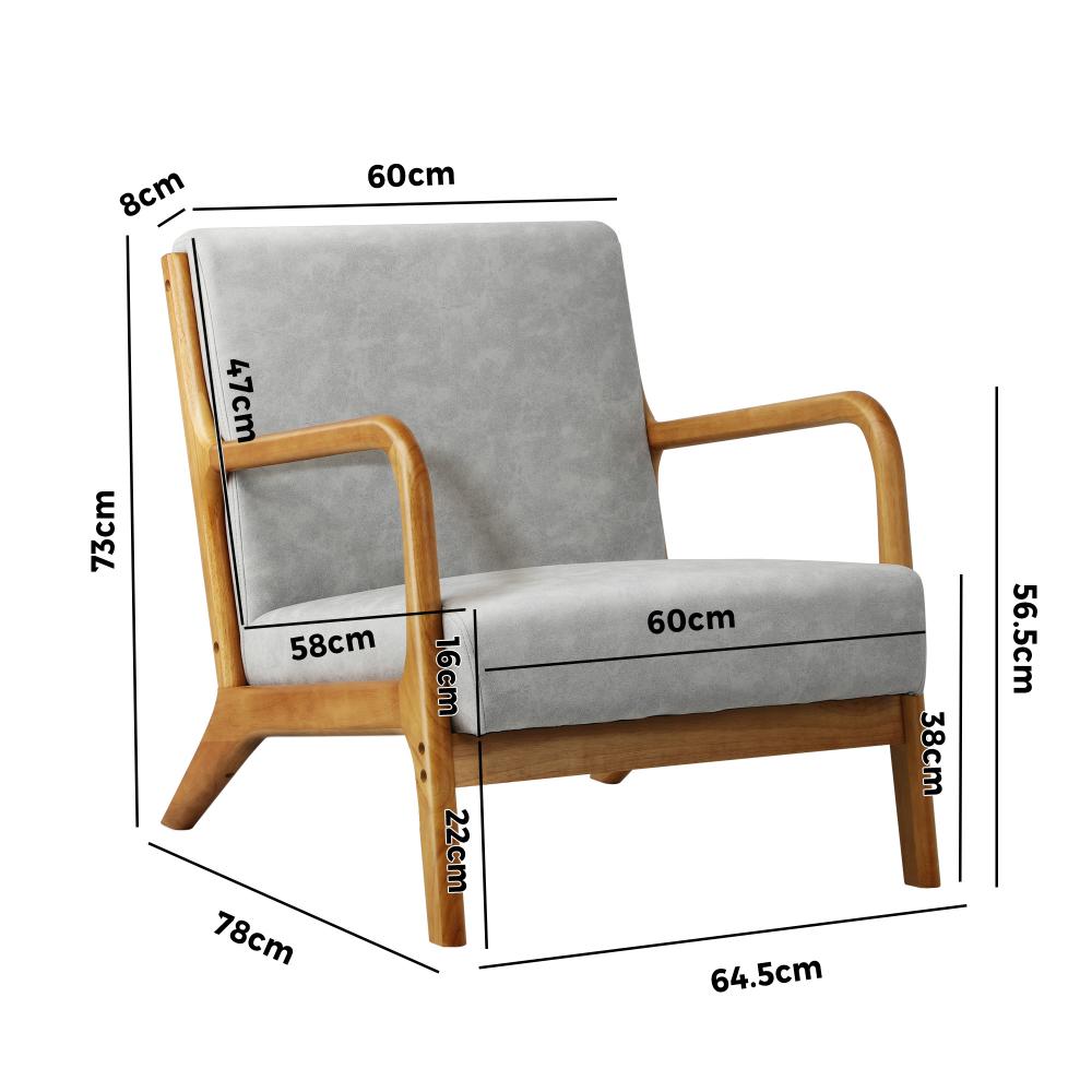 Oikiture Armchair Lounge Chair Accent Armchairs Couches Sofa Wood Light Grey-Armchair-PEROZ Accessories