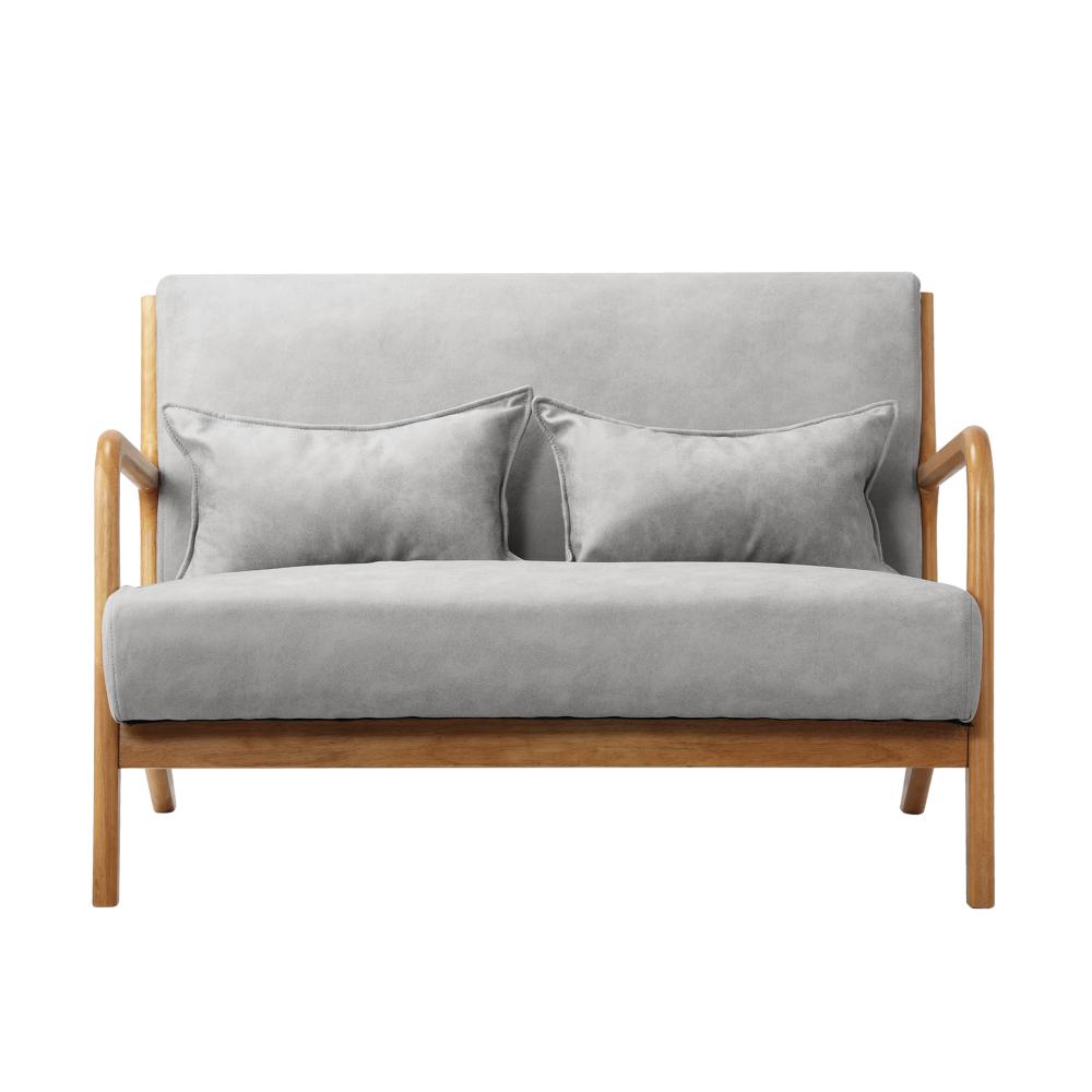 Oikiture Armchair Lounge Chair 2 Seater Accent Couch Sofa Fabric Grey Pillows-Armchair-PEROZ Accessories