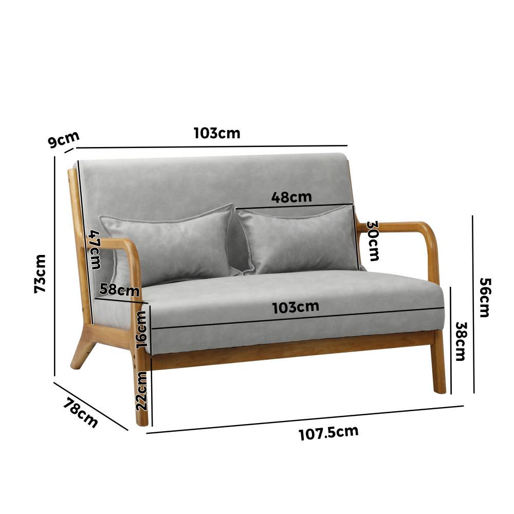 Oikiture Armchair Lounge Chair 2 Seater Accent Couch Sofa Fabric Grey Pillows-Armchair-PEROZ Accessories
