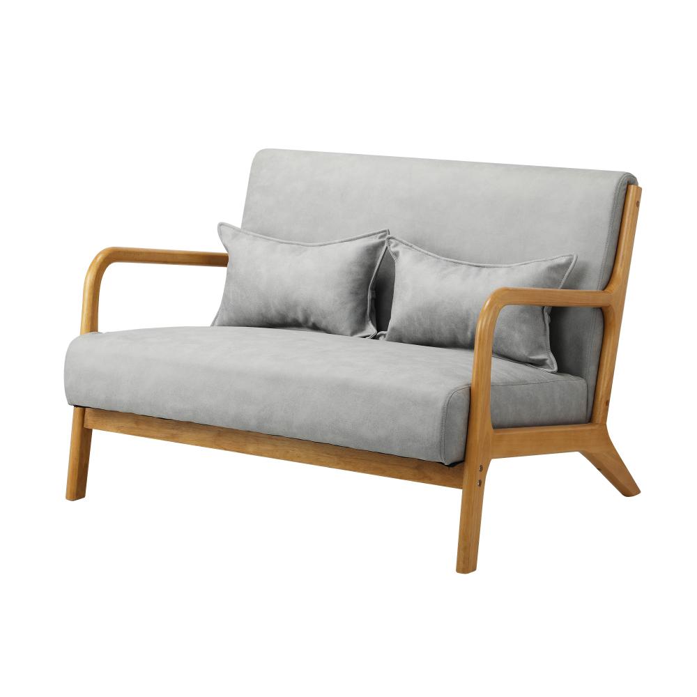Oikiture Armchair Lounge Chair 2 Seater Accent Couch Sofa Fabric Grey Pillows-Armchair-PEROZ Accessories