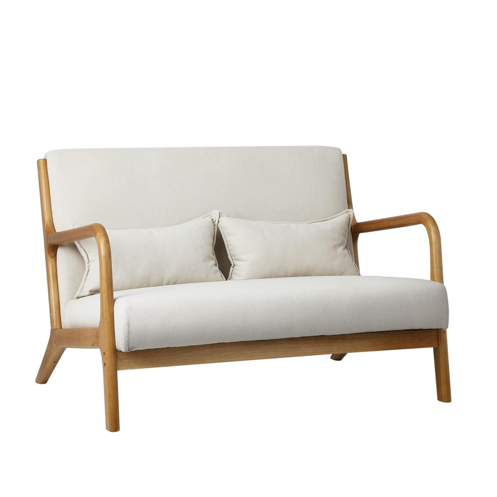 Oikiture Armchair Lounge Chair Accent Couch Sofa Pillows 2 Seater Fabric Beige-Armchair-PEROZ Accessories