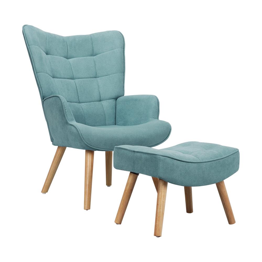 Oikiture Armchair Lounge Chair Ottoman Accent Armchairs Fabric Sofa Chairs Blue-Armchair-PEROZ Accessories