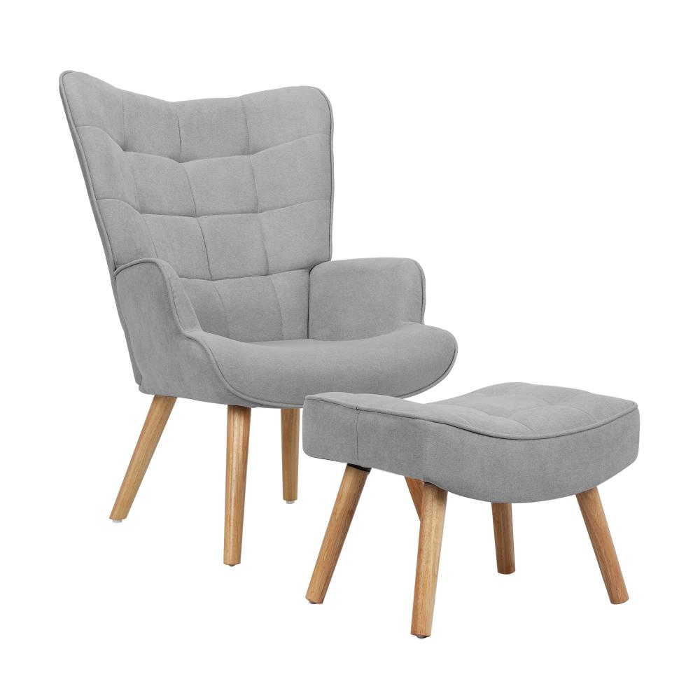 Oikiture Armchair Lounge Chair Ottoman Accent Armchairs Fabric Sofa Chairs Grey-Armchair-PEROZ Accessories