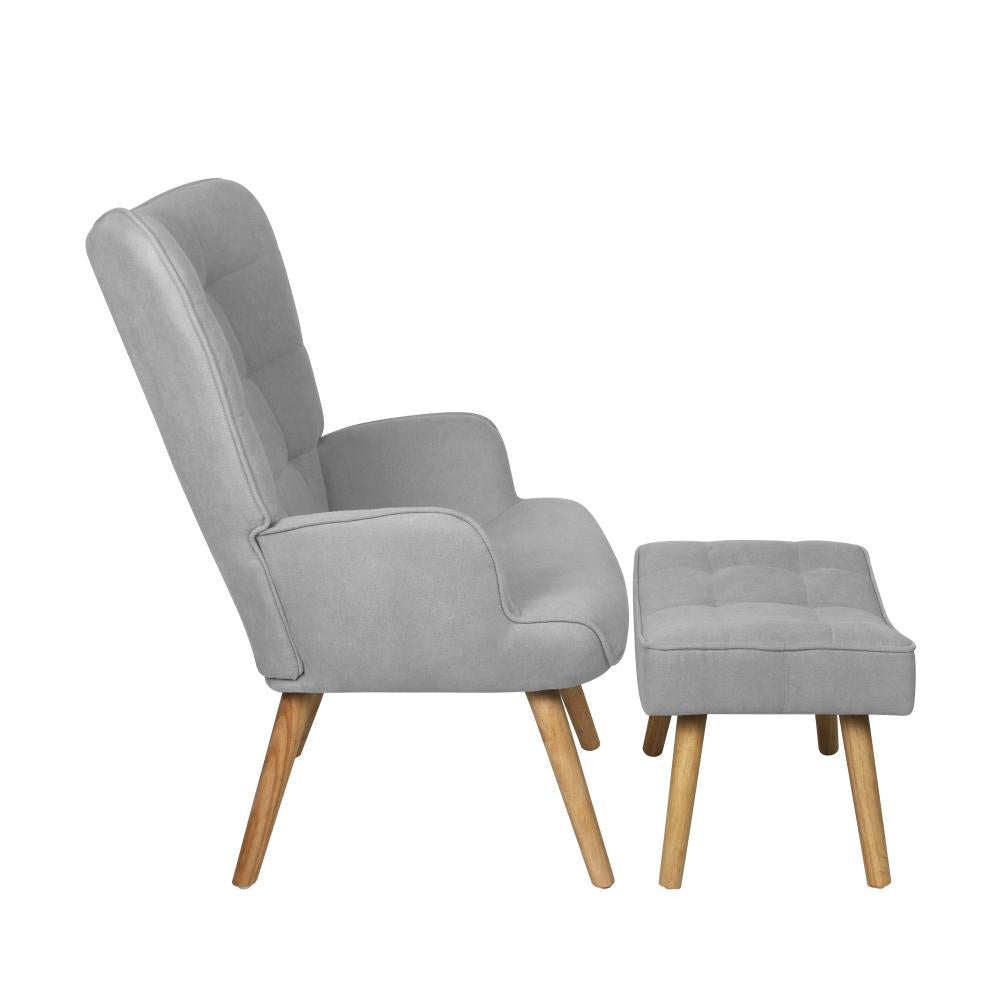 Oikiture Armchair Lounge Chair Ottoman Accent Armchairs Fabric Sofa Chairs Grey-Armchair-PEROZ Accessories