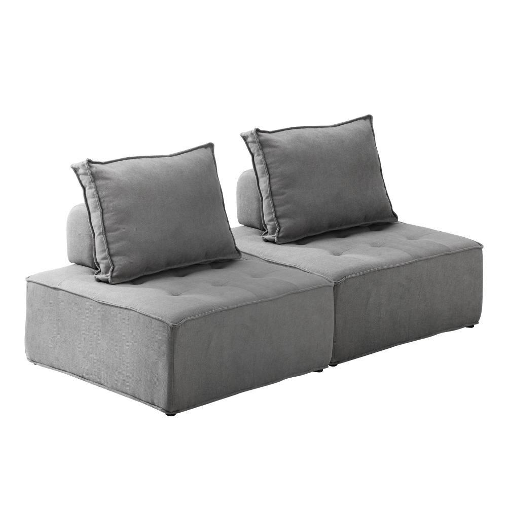 Shop Oikiture 2PCS Modular Sofa Lounge Chair Armless Adjustable Back Linen Grey  | PEROZ Australia